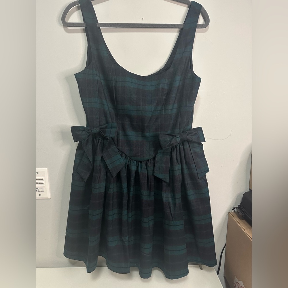 Avec Les Filles Dark Green and Navy Plaid Mini Dress - Picture 2 of 9